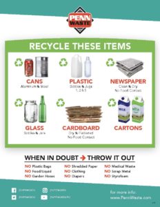 Penn Waste recycling guidelines show what is acceptable to place in your recycling bin.